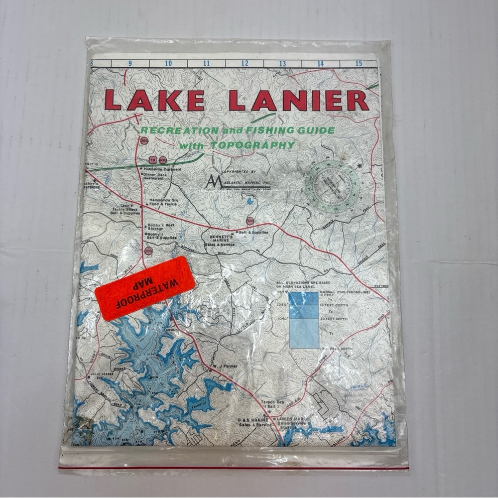 Vintage Lake Lanier Map Waterproof Atlantic Mapping Topography Color Fishing Rec